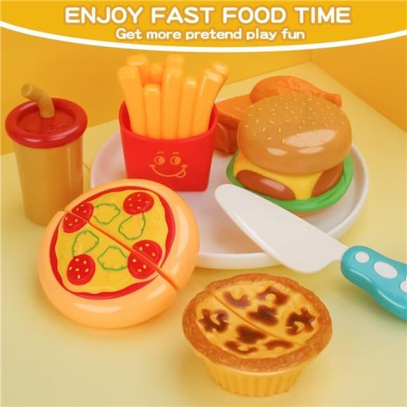Pretend Play Food Sets for Kids Kitchen 61Pc, Storage Basket Cutting Toy Food - Picture 5 of 6